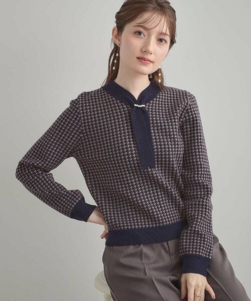 Couture Brooch / クチュールブローチ ニット・セーター | 【クラシカル・大人レディ】千鳥ジャカードパール調タイニットトップス | 詳細15