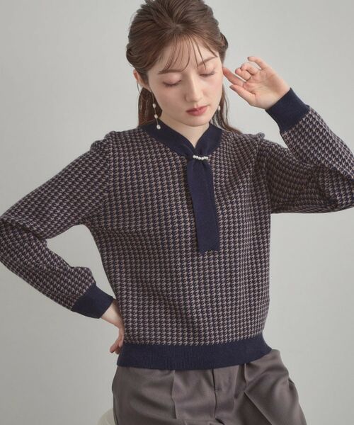 Couture Brooch / クチュールブローチ ニット・セーター | 【クラシカル・大人レディ】千鳥ジャカードパール調タイニットトップス | 詳細16