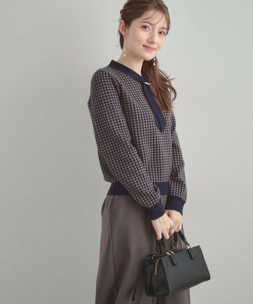 Couture Brooch / クチュールブローチ ニット・セーター | 【クラシカル・大人レディ】千鳥ジャカードパール調タイニットトップス | 詳細17