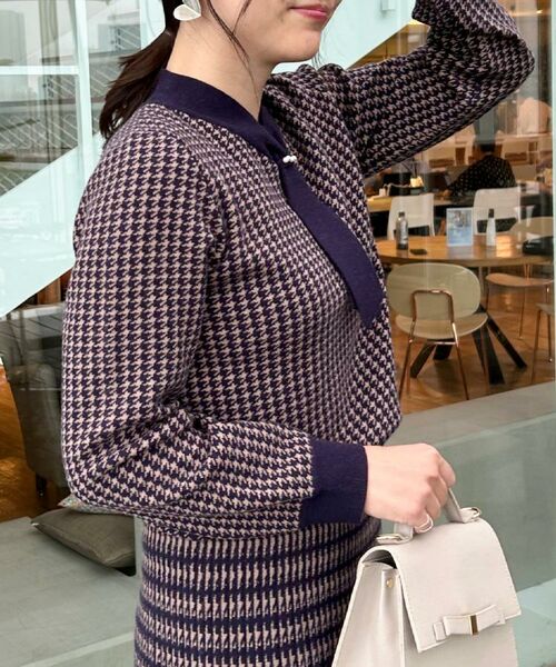 Couture Brooch / クチュールブローチ ニット・セーター | 【クラシカル・大人レディ】千鳥ジャカードパール調タイニットトップス | 詳細22