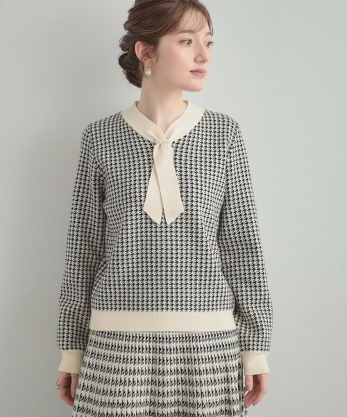 Couture Brooch / クチュールブローチ ニット・セーター | 【クラシカル・大人レディ】千鳥ジャカードパール調タイニットトップス | 詳細25
