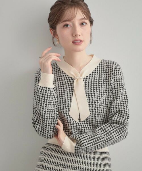 Couture Brooch / クチュールブローチ ニット・セーター | 【クラシカル・大人レディ】千鳥ジャカードパール調タイニットトップス | 詳細4