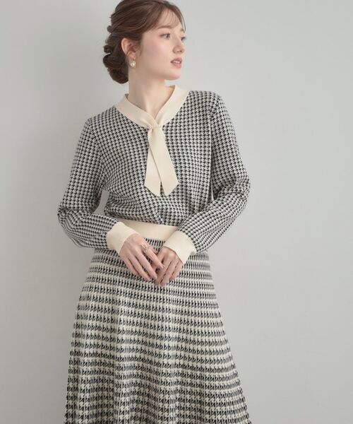 Couture Brooch / クチュールブローチ ニット・セーター | 【クラシカル・大人レディ】千鳥ジャカードパール調タイニットトップス | 詳細5