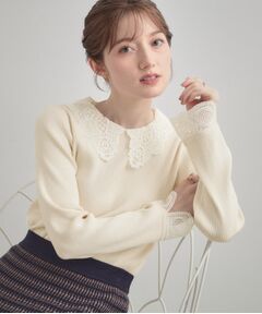 Couture Brooch / クチュールブローチ ニット・セーター | 【着映え・フェミニン・通勤】レース衿カフス付きリブニット