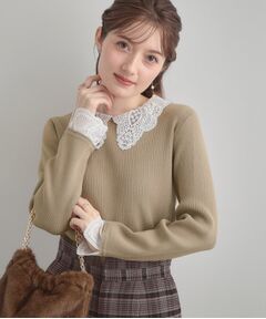 Couture Brooch / クチュールブローチ ニット・セーター | 【着映え・フェミニン・通勤】レース衿カフス付きリブニット
