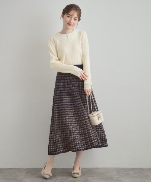 Couture Brooch / クチュールブローチ ニット・セーター | 【着映え・フェミニン・通勤】レース衿カフス付きリブニット | 詳細1