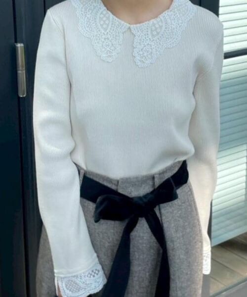 Couture Brooch / クチュールブローチ ニット・セーター | 【着映え・フェミニン・通勤】レース衿カフス付きリブニット | 詳細10