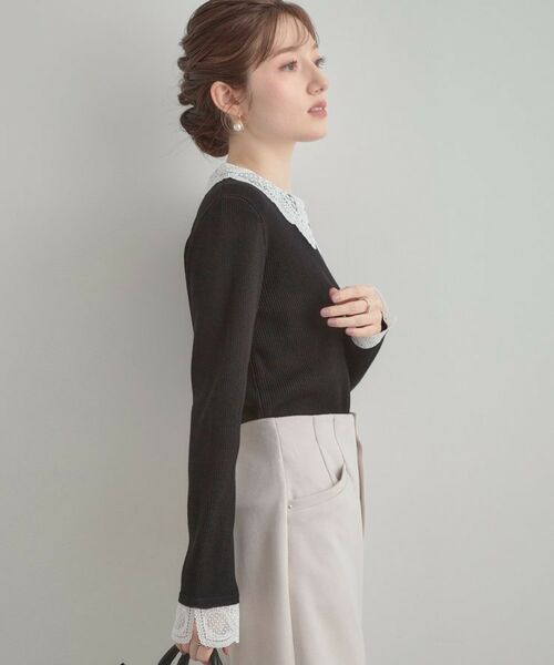 Couture Brooch / クチュールブローチ ニット・セーター | 【着映え・フェミニン・通勤】レース衿カフス付きリブニット | 詳細15