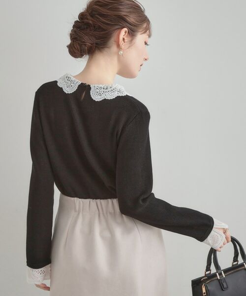 Couture Brooch / クチュールブローチ ニット・セーター | 【着映え・フェミニン・通勤】レース衿カフス付きリブニット | 詳細16