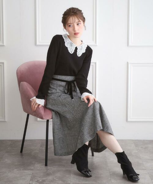 Couture Brooch / クチュールブローチ ニット・セーター | 【着映え・フェミニン・通勤】レース衿カフス付きリブニット | 詳細17