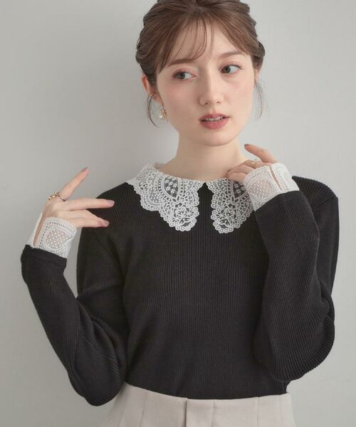 Couture Brooch / クチュールブローチ ニット・セーター | 【着映え・フェミニン・通勤】レース衿カフス付きリブニット | 詳細18