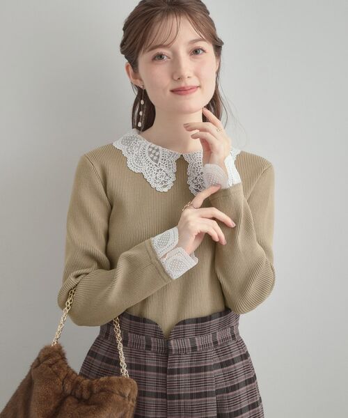 Couture Brooch / クチュールブローチ ニット・セーター | 【着映え・フェミニン・通勤】レース衿カフス付きリブニット | 詳細26
