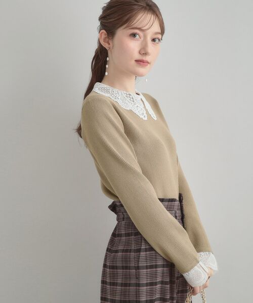 Couture Brooch / クチュールブローチ ニット・セーター | 【着映え・フェミニン・通勤】レース衿カフス付きリブニット | 詳細27