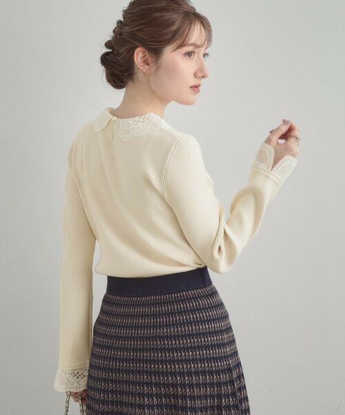 Couture Brooch / クチュールブローチ ニット・セーター | 【着映え・フェミニン・通勤】レース衿カフス付きリブニット | 詳細6