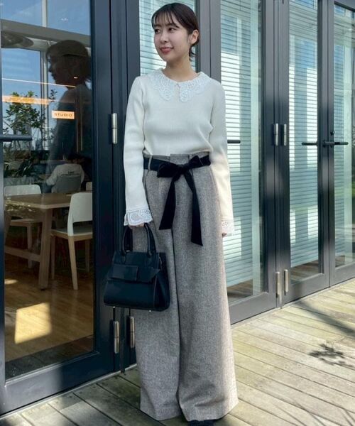 Couture Brooch / クチュールブローチ ニット・セーター | 【着映え・フェミニン・通勤】レース衿カフス付きリブニット | 詳細7