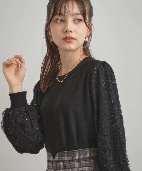 Couture Brooch / クチュールブローチ ニット・セーター | 【フェミニン・着映え】袖チェックチュール ドッキングニット | 詳細14