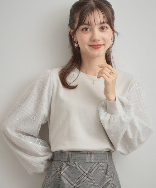 Couture Brooch / クチュールブローチ ニット・セーター | 【フェミニン・着映え】袖チェックチュール ドッキングニット | 詳細4