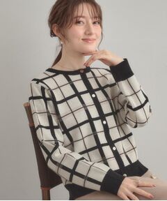 Couture Brooch / クチュールブローチ カーディガン・ボレロ | 【大人可愛い・通勤】チェックジャカード ニットカーディガン