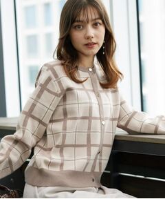 Couture Brooch / クチュールブローチ カーディガン・ボレロ | 【大人可愛い・通勤】チェックジャカード ニットカーディガン
