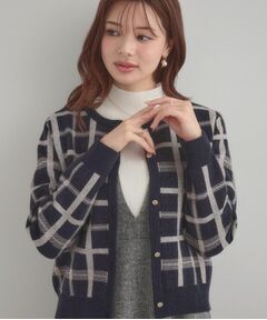 Couture Brooch / クチュールブローチ カーディガン・ボレロ | 【大人可愛い・通勤】チェックジャカード ニットカーディガン