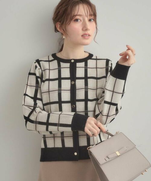 Couture Brooch / クチュールブローチ カーディガン・ボレロ | 【大人可愛い・通勤】チェックジャカード ニットカーディガン | 詳細10