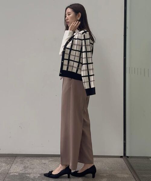 Couture Brooch / クチュールブローチ カーディガン・ボレロ | 【大人可愛い・通勤】チェックジャカード ニットカーディガン | 詳細12