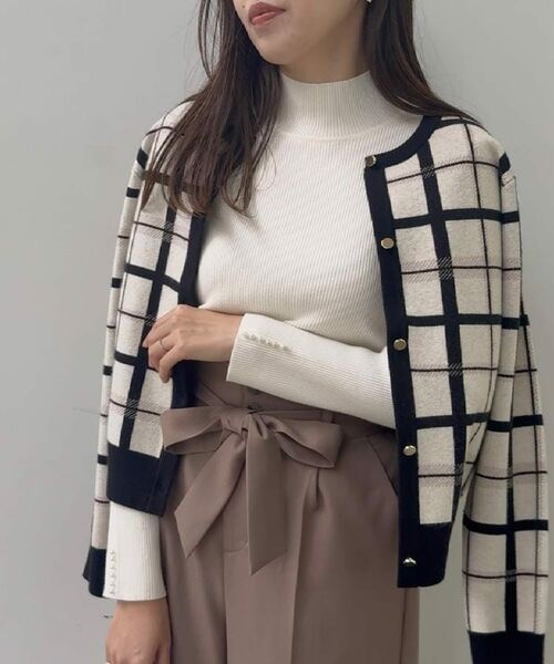 Couture Brooch / クチュールブローチ カーディガン・ボレロ | 【大人可愛い・通勤】チェックジャカード ニットカーディガン | 詳細14