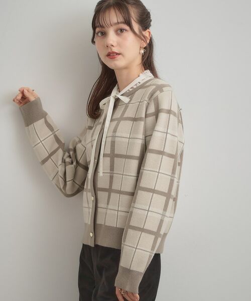 Couture Brooch / クチュールブローチ カーディガン・ボレロ | 【大人可愛い・通勤】チェックジャカード ニットカーディガン | 詳細18