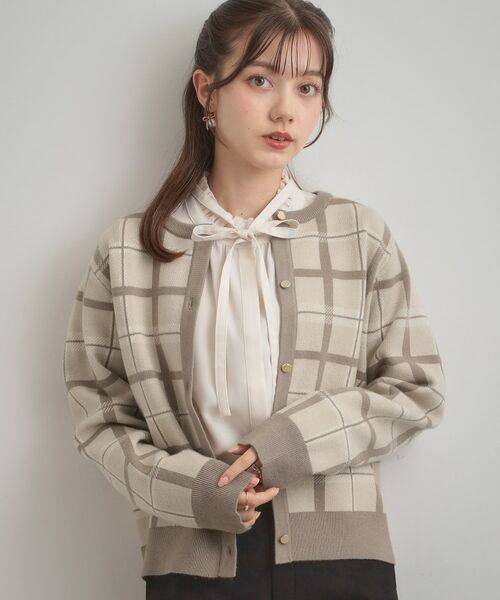 Couture Brooch / クチュールブローチ カーディガン・ボレロ | 【大人可愛い・通勤】チェックジャカード ニットカーディガン | 詳細19