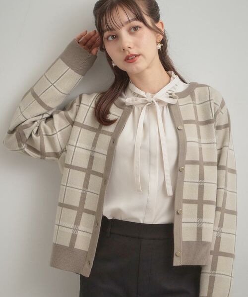 Couture Brooch / クチュールブローチ カーディガン・ボレロ | 【大人可愛い・通勤】チェックジャカード ニットカーディガン | 詳細20