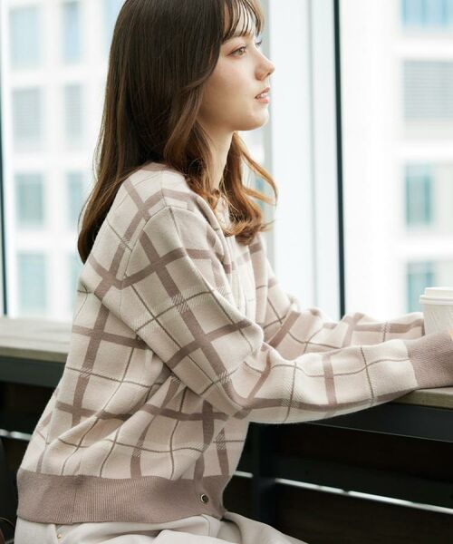 Couture Brooch / クチュールブローチ カーディガン・ボレロ | 【大人可愛い・通勤】チェックジャカード ニットカーディガン | 詳細22