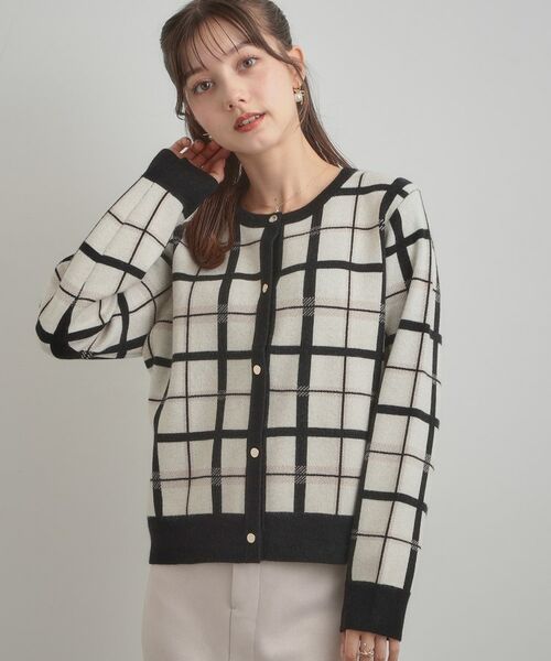 Couture Brooch / クチュールブローチ カーディガン・ボレロ | 【大人可愛い・通勤】チェックジャカード ニットカーディガン | 詳細4