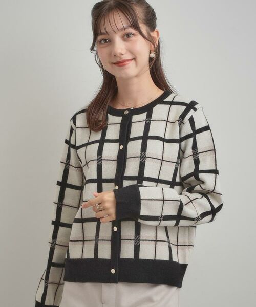 Couture Brooch / クチュールブローチ カーディガン・ボレロ | 【大人可愛い・通勤】チェックジャカード ニットカーディガン | 詳細5