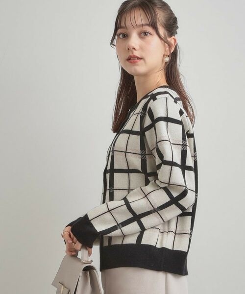 Couture Brooch / クチュールブローチ カーディガン・ボレロ | 【大人可愛い・通勤】チェックジャカード ニットカーディガン | 詳細6