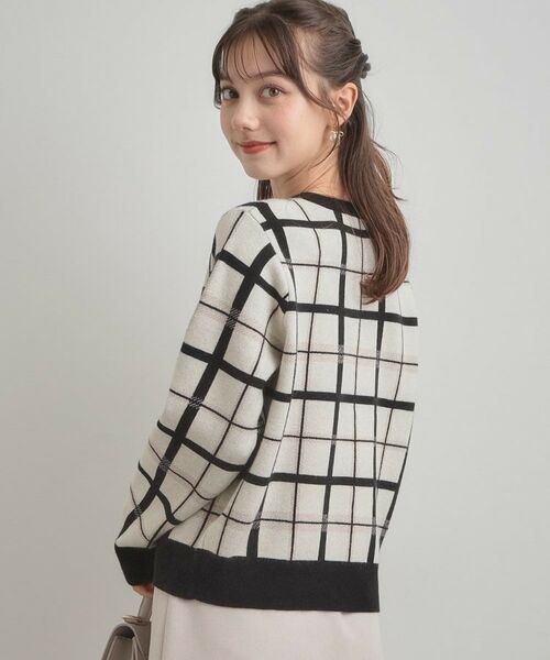 Couture Brooch / クチュールブローチ カーディガン・ボレロ | 【大人可愛い・通勤】チェックジャカード ニットカーディガン | 詳細7