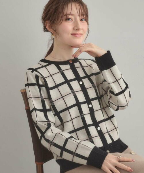 Couture Brooch/クチュールブローチ 【大人可愛い・通勤】チェックジャカード ニットカーディガン アイボリー(204) 40(L) Couture Brooch/クチュールブローチ 【大人可愛い・通勤】チェックジャカード ニットカーディガン アイボリー(204) 40(L)