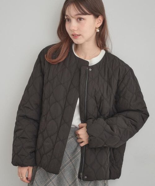 Couture Brooch / クチュールブローチ レザーブルゾン・ジャケット | 【撥水・大人可愛い】リボンキルティングジャケット(ブラック(019))