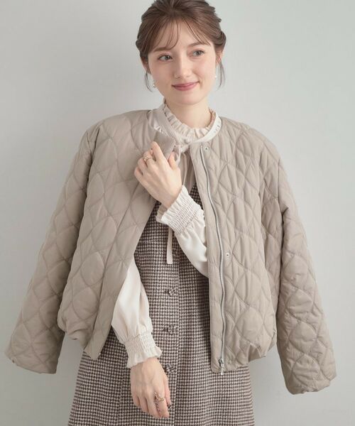 Couture Brooch / クチュールブローチ レザーブルゾン・ジャケット | 【撥水・大人可愛い】リボンキルティングジャケット(トープ(054))