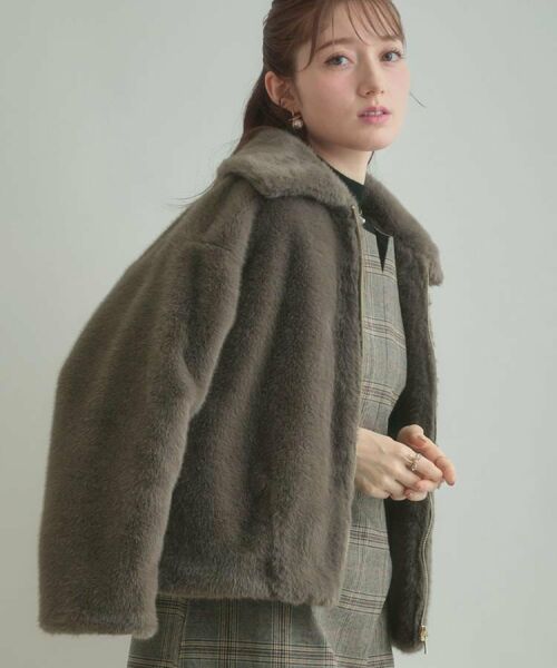 Couture Brooch / クチュールブローチ レザーブルゾン・ジャケット | 【ふわふわ・上品】ミンクフェイクファーアウター(モカブラウン(042))
