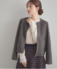 Couture Brooch / クチュールブローチ レザーブルゾン・ジャケット | 【通勤・大人上品】スエード調ダンボール ノーカラージャケット