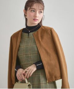 Couture Brooch / クチュールブローチ レザーブルゾン・ジャケット | 【通勤・大人上品】スエード調ダンボール ノーカラージャケット