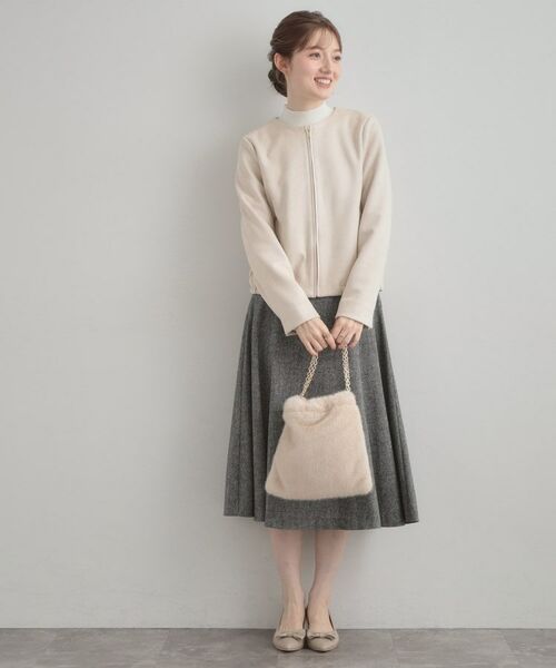 Couture Brooch / クチュールブローチ レザーブルゾン・ジャケット | 【通勤・大人上品】スエード調ダンボール ノーカラージャケット | 詳細1