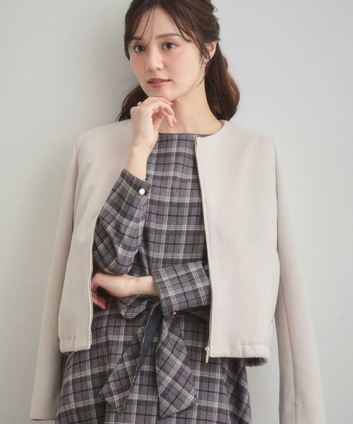 Couture Brooch / クチュールブローチ レザーブルゾン・ジャケット | 【通勤・大人上品】スエード調ダンボール ノーカラージャケット | 詳細11