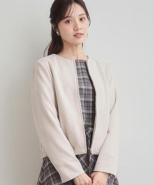 Couture Brooch / クチュールブローチ レザーブルゾン・ジャケット | 【通勤・大人上品】スエード調ダンボール ノーカラージャケット | 詳細12