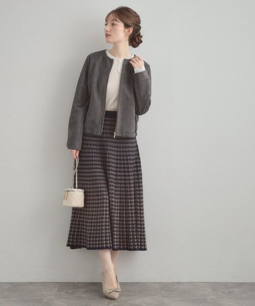 Couture Brooch / クチュールブローチ レザーブルゾン・ジャケット | 【通勤・大人上品】スエード調ダンボール ノーカラージャケット | 詳細17