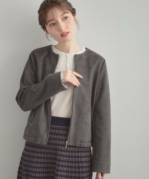 Couture Brooch / クチュールブローチ レザーブルゾン・ジャケット | 【通勤・大人上品】スエード調ダンボール ノーカラージャケット | 詳細20