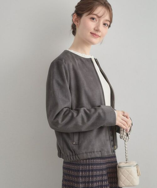 Couture Brooch / クチュールブローチ レザーブルゾン・ジャケット | 【通勤・大人上品】スエード調ダンボール ノーカラージャケット | 詳細21