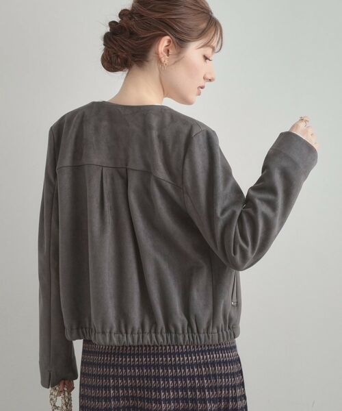 Couture Brooch / クチュールブローチ レザーブルゾン・ジャケット | 【通勤・大人上品】スエード調ダンボール ノーカラージャケット | 詳細22