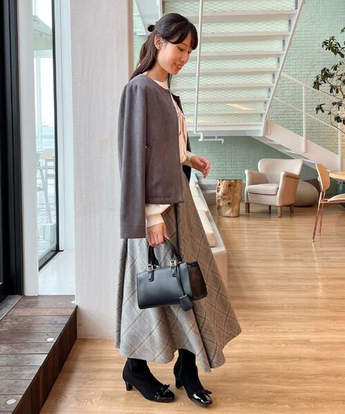 Couture Brooch / クチュールブローチ レザーブルゾン・ジャケット | 【通勤・大人上品】スエード調ダンボール ノーカラージャケット | 詳細24