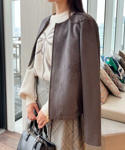 Couture Brooch / クチュールブローチ レザーブルゾン・ジャケット | 【通勤・大人上品】スエード調ダンボール ノーカラージャケット | 詳細26